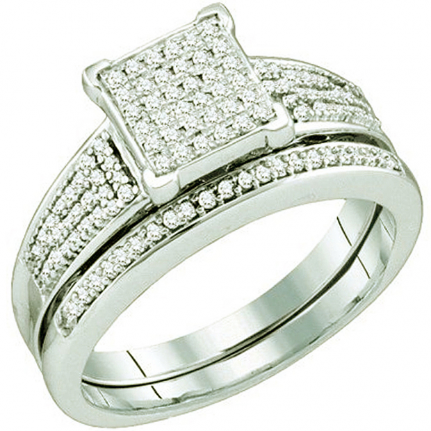 0.33 Carat (ctw) 10k White Gold Round White Diamond Ladies Micro Pave Bridal Engagement Ring set