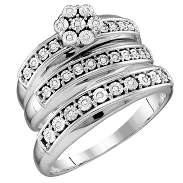 0.12 Carat (ctw) 10k White Gold Round White Diamond Micro Pave Bridal Fanuk Trio Set