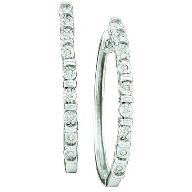0.05 CT 10k White Gold Brilliant Diamond Ladies Hoop Earrings