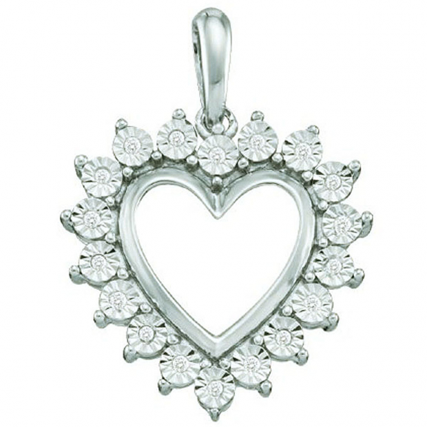 0.05 Carat (ctw) 10k White Gold Round White Diamond Ladies Heart Pendant