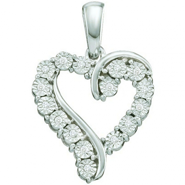 0.05 Carat (ctw) 10k White Gold Round Diamond Ladies Heart Pendant