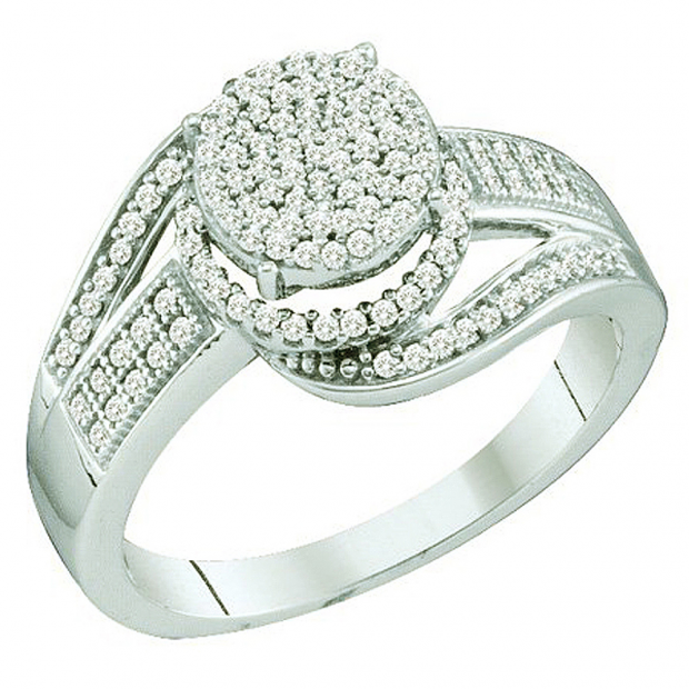 0.38 Carat (ctw) 10k White Gold Brilliant White Diamond Ladies Micro Pave Bridal Engagement Ring