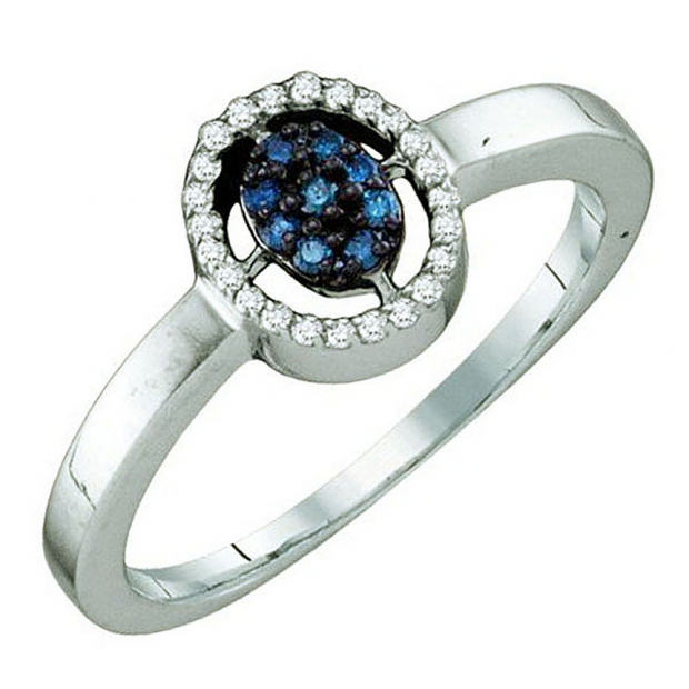 0.17 Carat (ctw) 10k White Gold Blue & White Diamond Ladies Cluster Ring