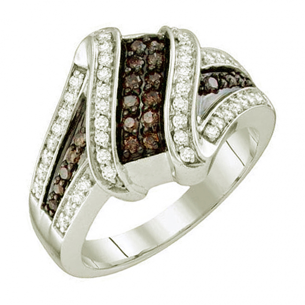 0.55 Carat (ctw) 10k White Gold Round Champagne & White Diamond Ladies Right Hand Fashion Band