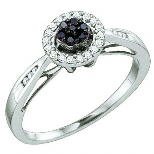 0.20 Carat (ctw) 10k White Gold Black & White Diamond Ladies Cluster Flower Engagement Ring