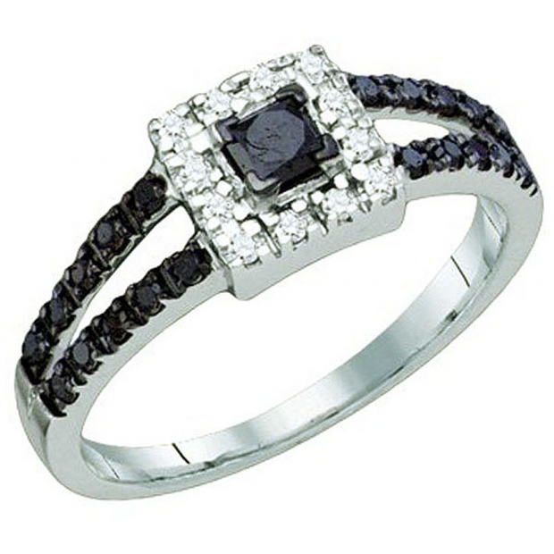 0.58 Carat (ctw) 10k White Gold Black & White Diamond Ladies Bridal Engagement Ring