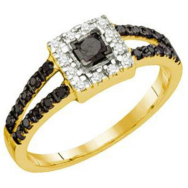 0.58 Carat (ctw) 10k Yellow Gold Black & White Diamond Ladies Bridal Engagement Ring