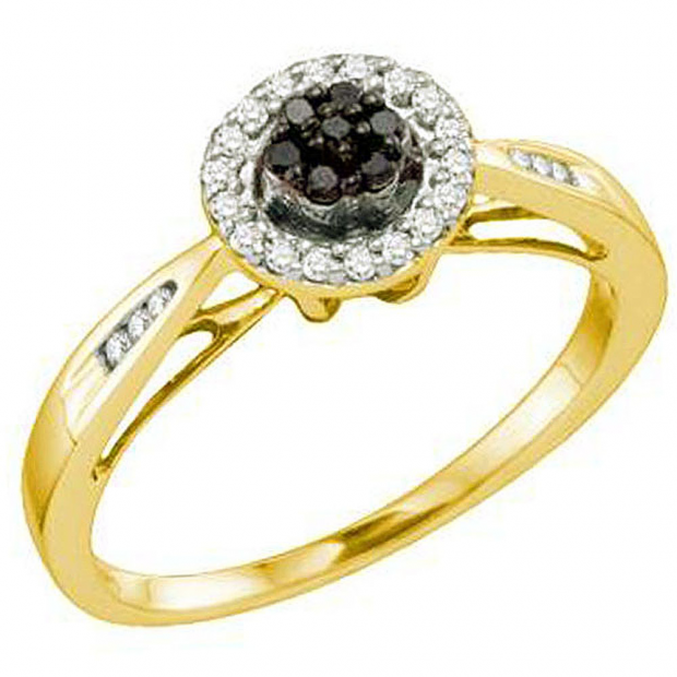 0.20 Carat (ctw) 10k Yellow Gold Black & White Diamond Ladies Cluster Flower Engagement Ring