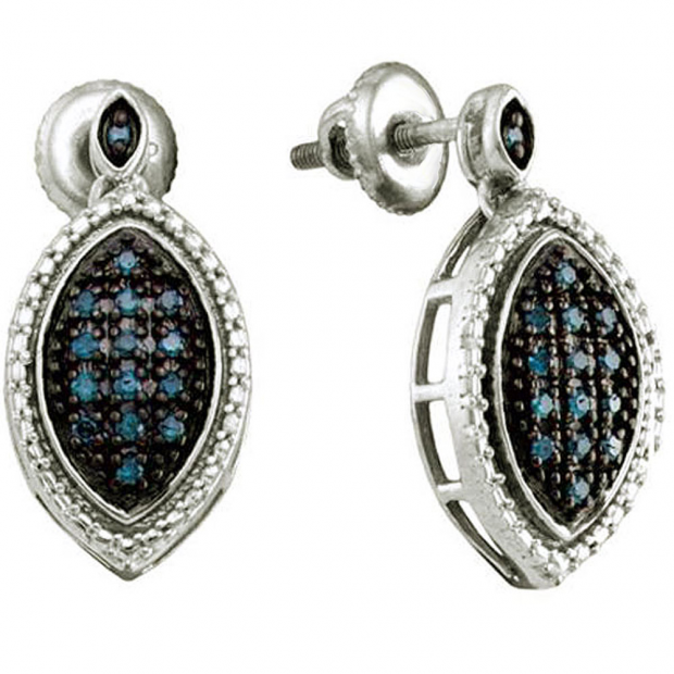 0.25 Carat (ctw) Sterling Silver Blue Diamond Ladies Dangling Earrings