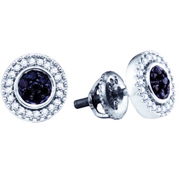 0.27 Carat (ctw) Sterling Silver Black & White Diamond Ladies Cluster Earrings