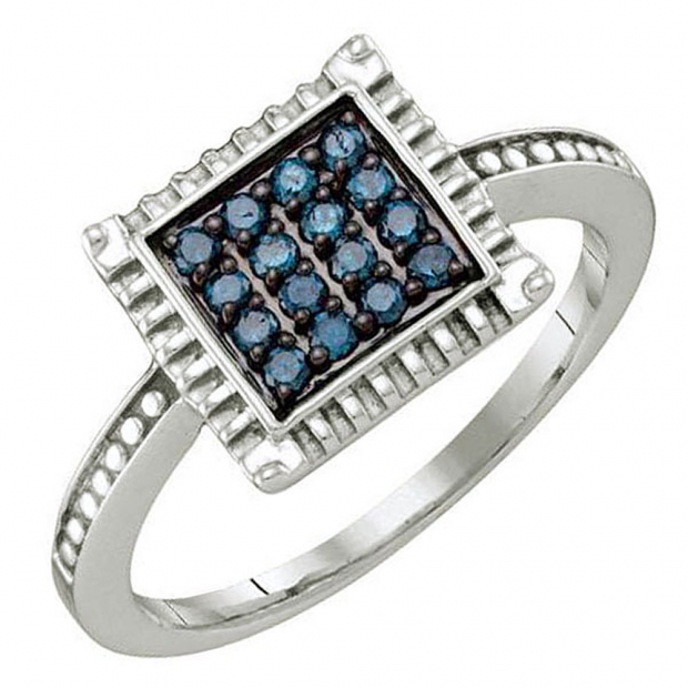 0.26 Carat (ctw) Sterling Silver Round Blue Diamond Ladies Cluster Ring
