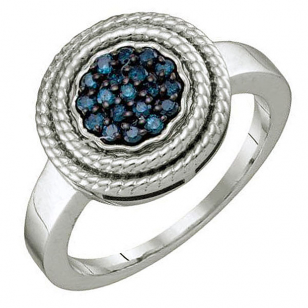 0.25 Carat (ctw) Sterling Silver Round Blue Diamond Ladies Cluster Ring