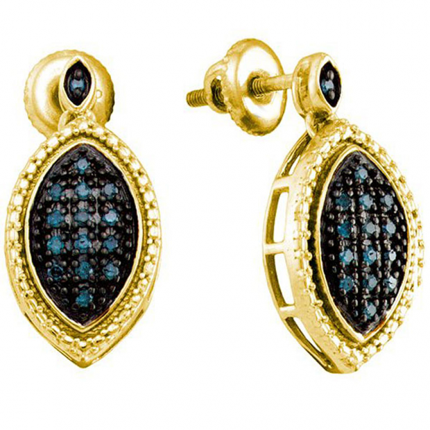 0.25 Carat (ctw) 18k Yellow Gold Plated Sterling Silver Blue Diamond Ladies Dangling Earrings