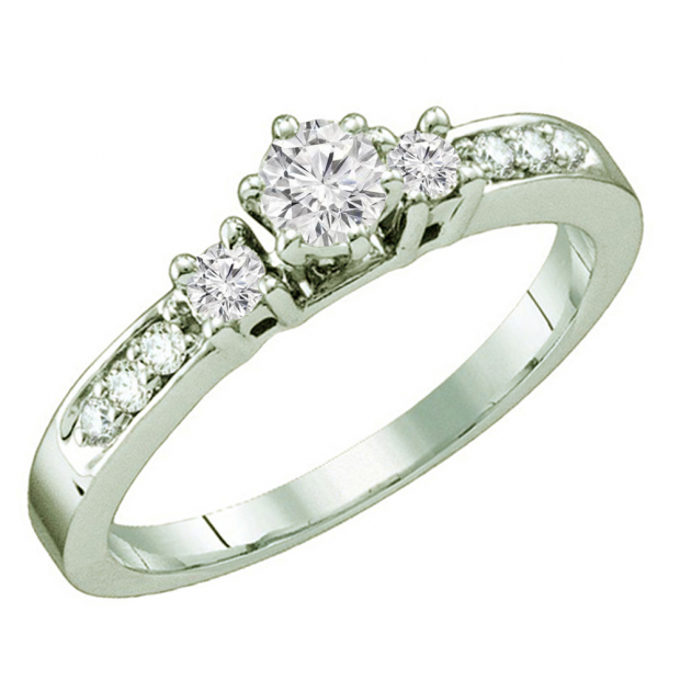 0.40 Carat (ctw) 14k White Gold Round White Diamond Ladies 3 Stone Bridal Engagement Ring