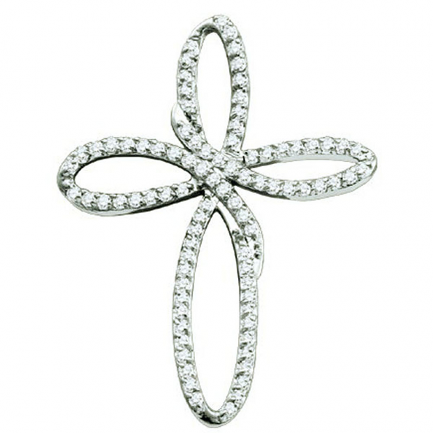 0.25 Carat (ctw) 10k White Gold Brilliant White Diamond Ladies Cross Pendant