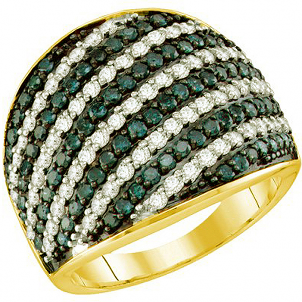 1.94 Carat (ctw) 10k Yellow Gold Round White & Blue Diamond Ladies Micro Pave Right Hand Ring