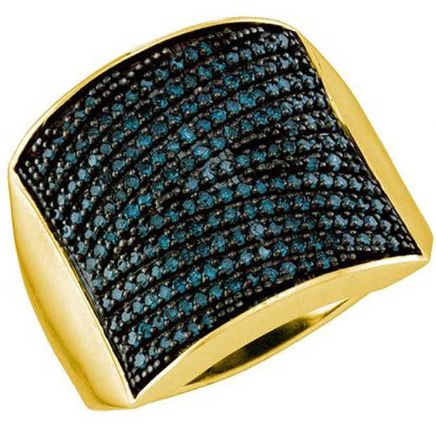 1.01 Carat (ctw) 10k Yellow Gold Round Blue Diamond Ladies Right Hand Fashion Band