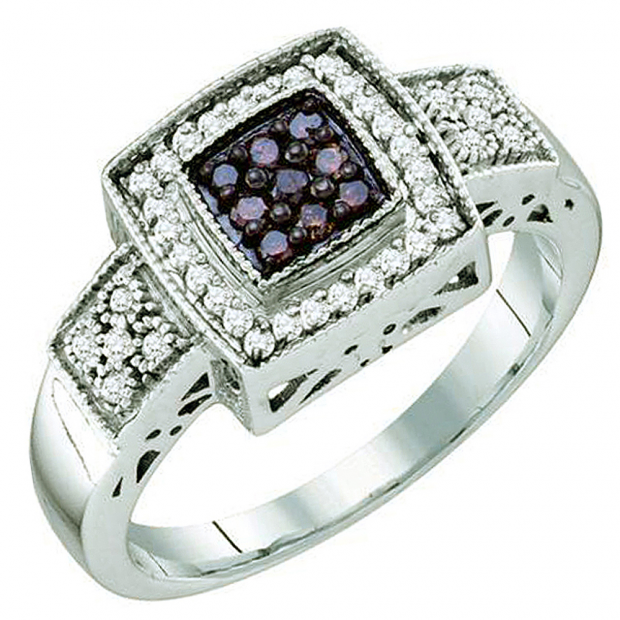 0.36 Carat (ctw) 10k White Gold Round Champagne & White Diamond Ladies Cocktail Right Hand Ring