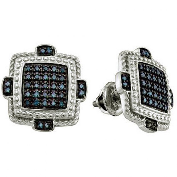 0.40 Carat (ctw) Sterling Silver Blue Diamond Ladies Micro Pave Earrings