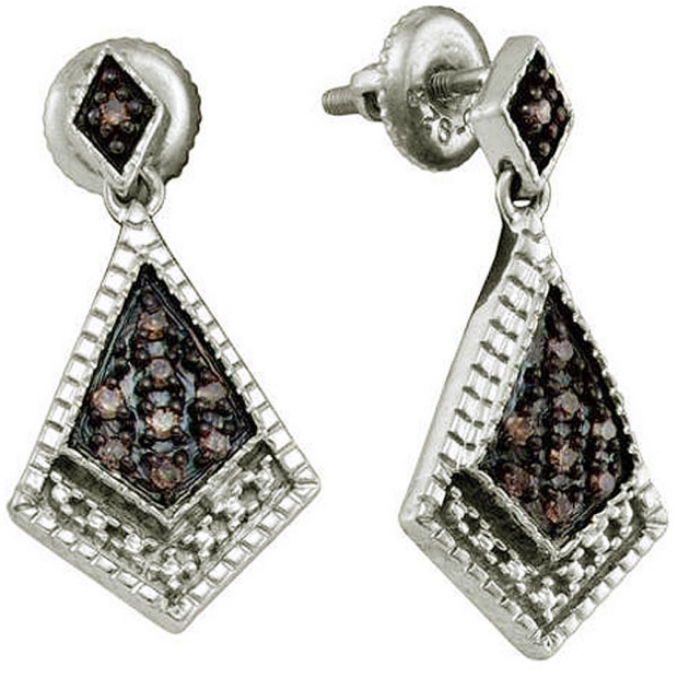 0.19 Carat (ctw) Sterling Silver Round Diamond Ladies Micro Pave Dangling Earrings