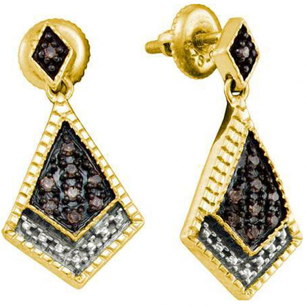 0.19 Carat (ctw) 18k Yellow Gold Plated Sterling Silver Round Diamond Ladies Micro Pave Dangling Earrings
