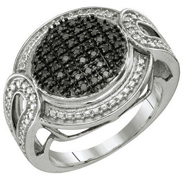 0.24 Carat (ctw) Sterling Silver Blue Diamond Ladies Micro Pave Right Hand Ring