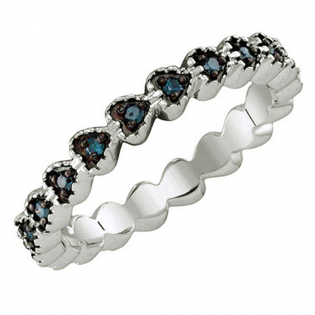 0.23 Carat (ctw) Sterling Silver Blue Diamond Ladies Heart Ring Band