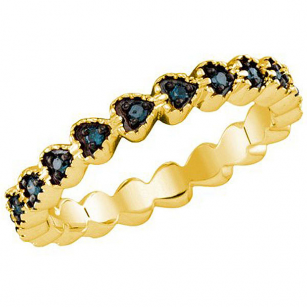 0.23 Carat (ctw) 18k Yellow Gold Plated Sterling Silver Blue Diamond Ladies Heart Ring Band