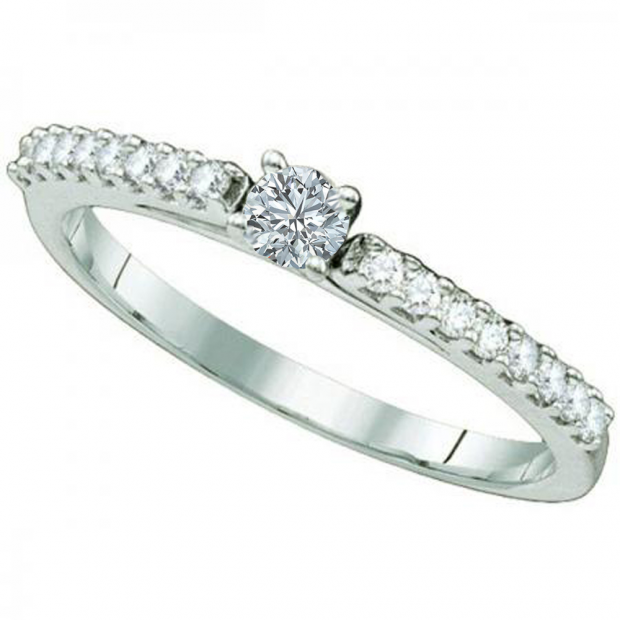 0.24 Carat (ctw) 14k White Gold Round Diamond Ladies Solitaire with Accents Bridal Engagement Ring