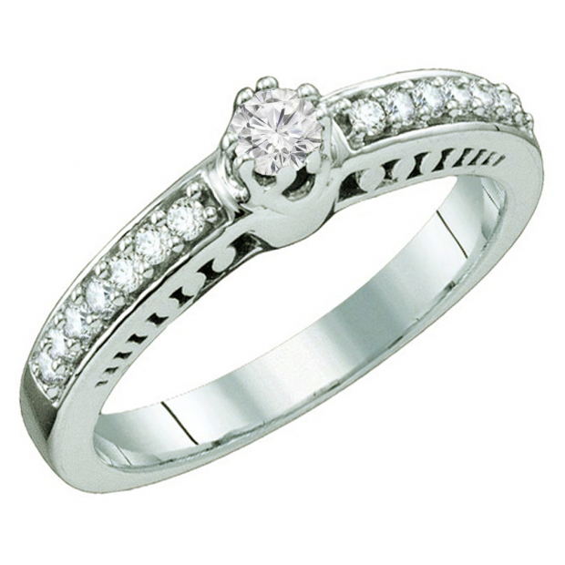 0.28 Carat (ctw) 14k White Gold Round White Diamond Ladies Bridal Engagement Ring