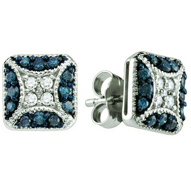 0.50 Carat (ctw) 10k White Gold Round Blue & White Diamond Ladies Fine Earrings