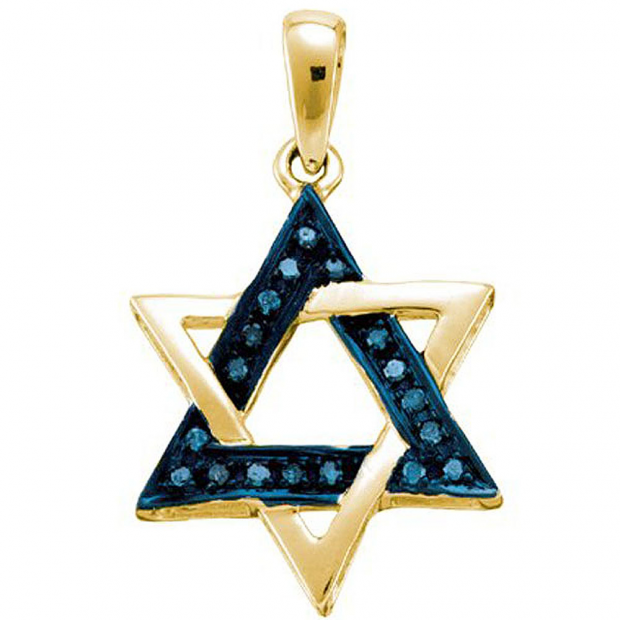 0.10 Carat (ctw) 10k Yellow Gold Round Blue Diamond Ladies Star Pendant