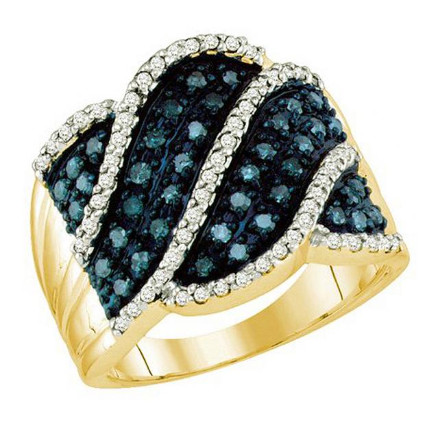 0.77 Carat (ctw) 10k Yellow Gold Round Blue & White Diamond Ladies Right Hand Fashion Ring