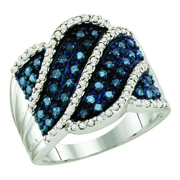 0.77 Carat (ctw) 10k White Gold Round Blue & White Diamond Ladies Right Hand Fashion Ring