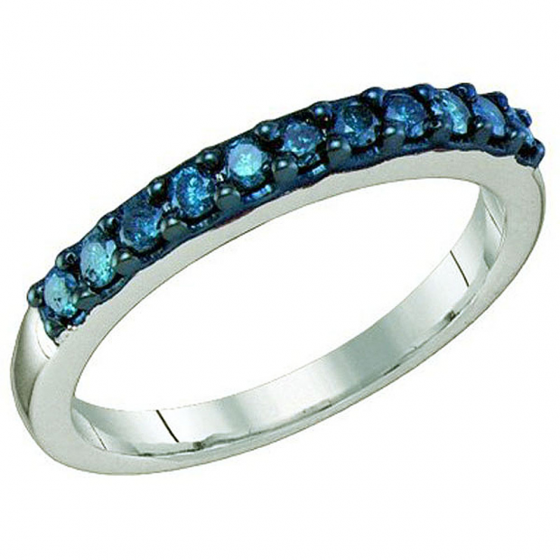 0.33 Carat (ctw) 10k White Gold Round Blue Diamond Ladies Wedding Anniversary Stackable Band