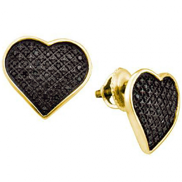 0.24 Carat (ctw) 18k Yellow Gold Plated Sterling Silver Black Diamond Ladies Heart Shape Stud Earrings