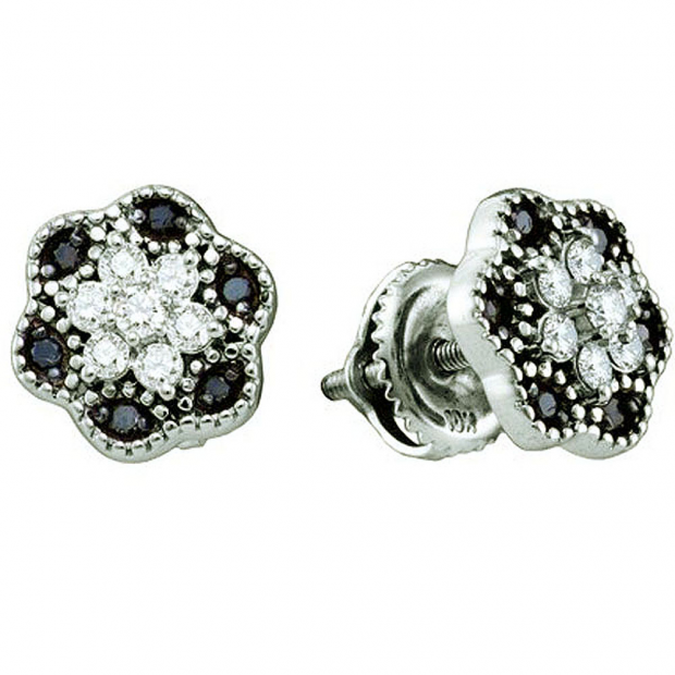 0.29 Carat (ctw) 10k White Gold Black & White Diamond Ladies Cluster Fine Earrings