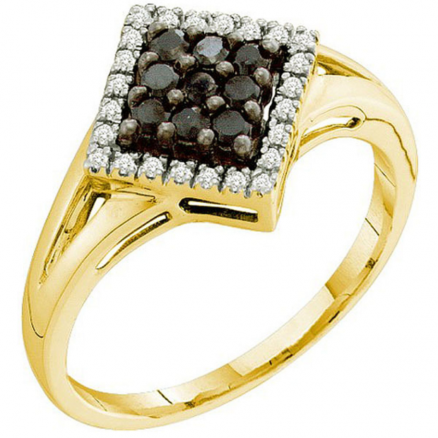 0.25 Carat (ctw) 14k Yellow Gold Black & White Diamond Ladies Cocktail Ring