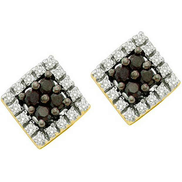 0.25 Carat (ctw) 14k Yellow Gold Black & White Diamond Ladies Square Shape Earrings