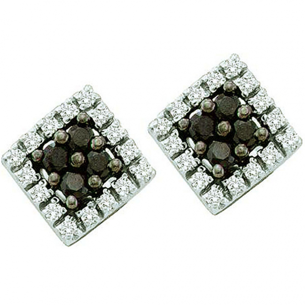 0.25 Carat (ctw) 14k White Gold Black & White Diamond Ladies Square Shape Earrings