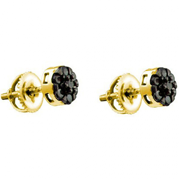 0.41 Carat (ctw) 14k Yellow Gold Black Diamond Ladies Flower Cluster Stud Earrings