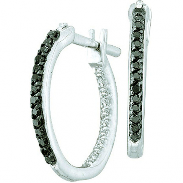0.25 CT 10k White Gold Black & White Diamond Ladies In & Out Hoop Earrings