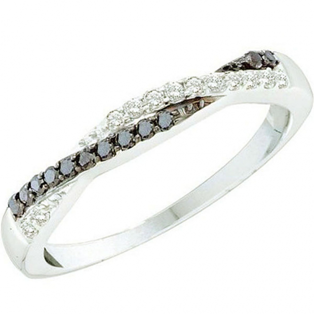 0.25 Carat (ctw) 10k White Gold Black & White Diamond Ladies Swirl Anniversary Wedding Band