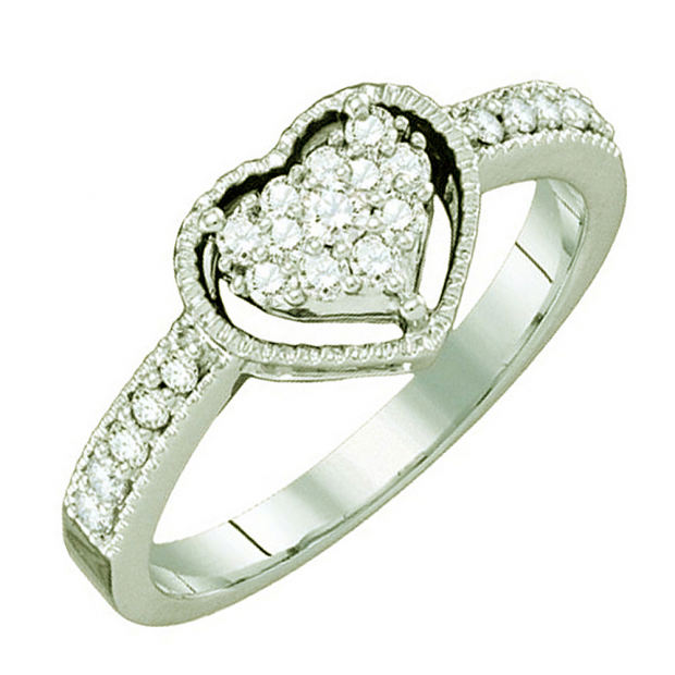 0.32 Carat (ctw) 14k White Gold Round White Diamond Ladies Bridal Heart Promise Engagement Ring