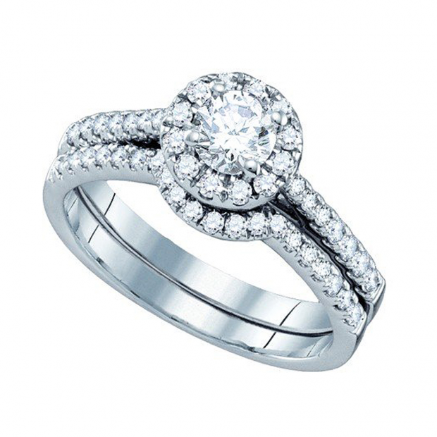 0.51 Carat (ctw) 14K White Gold Brilliant White Diamond Ladies Bridal Engagement Ring Set With Matching Band