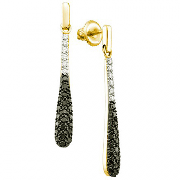 0.77 Carat (ctw) 10k Yellow Gold Round Black & White Diamond Ladies Micro Pave Drop Earrings