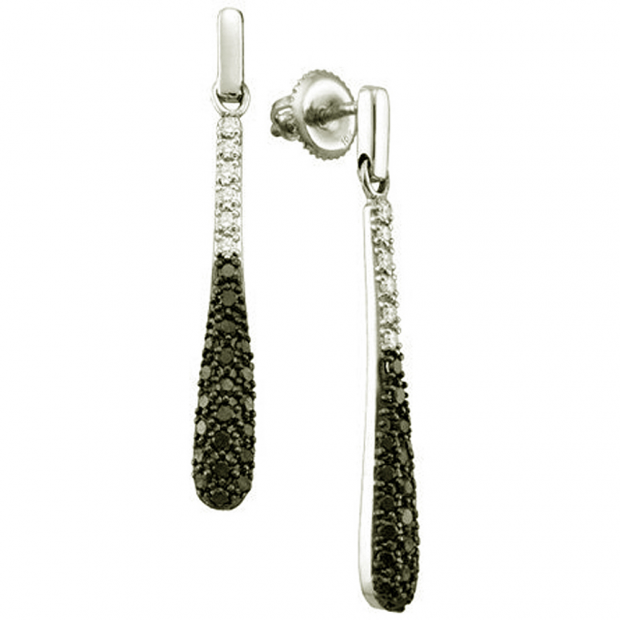 0.77 Carat (ctw) 10k White Gold Round Black & White Diamond Ladies Micro Pave Drop Earrings