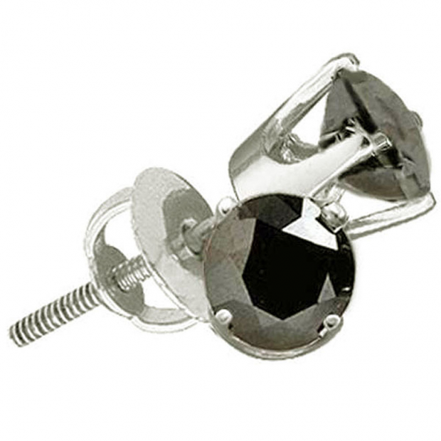 1.00 Carat (ctw) 10k White Gold Round Black Diamond Ladies Stud Earrings