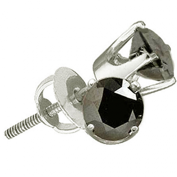 1.50 Carat (ctw) 10k White Gold Round Black Diamond Ladies Stud Earrings