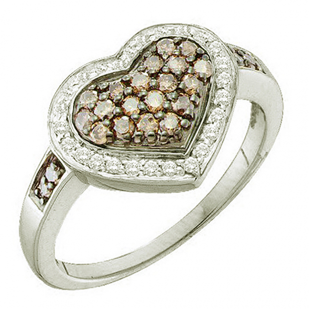 0.51 Carat (ctw) 10k White Gold Round Brown & White Diamond Ladies Heart Promise Ring